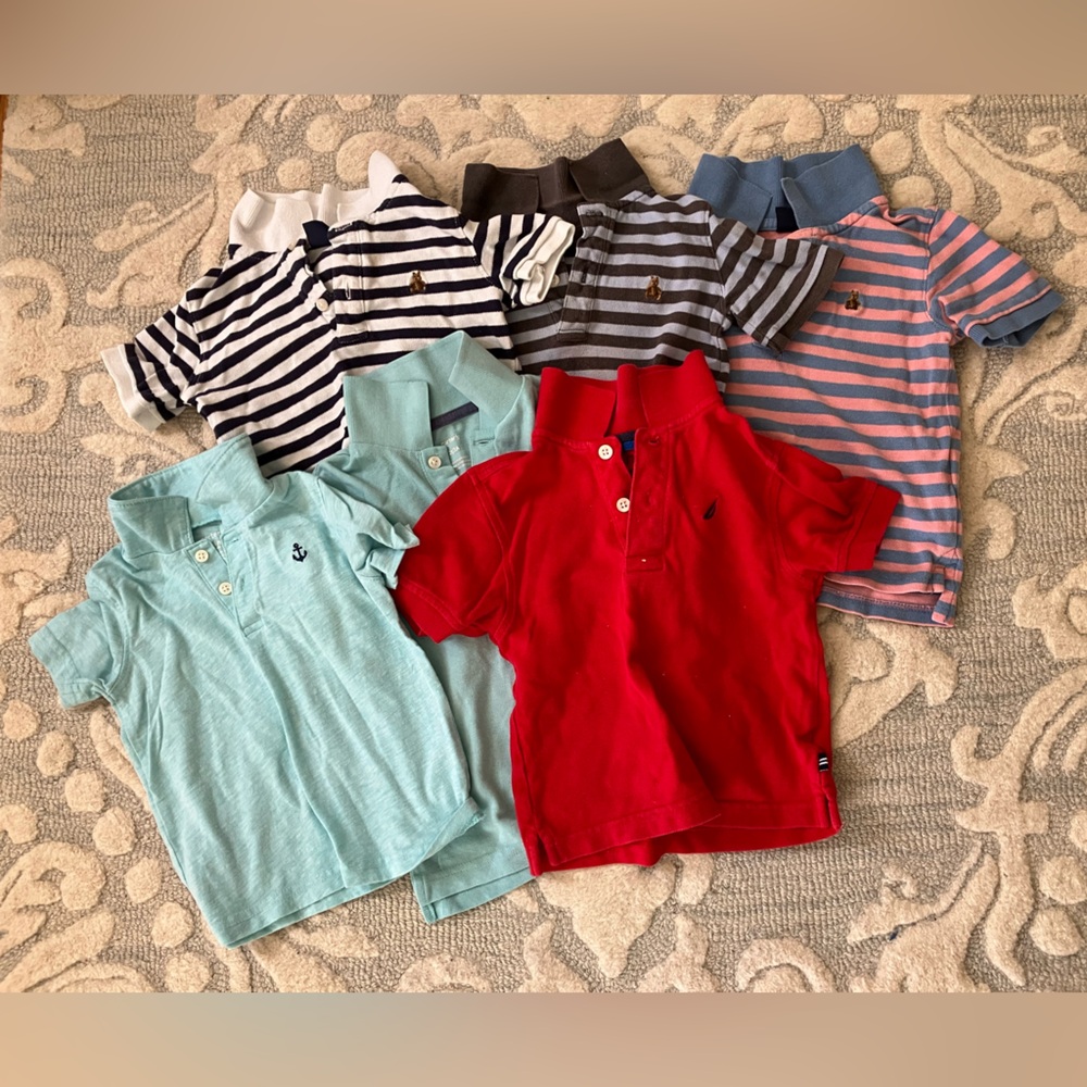 Toddler Boys Polo Shirt Bundle of 6 - Red, Light Blue, Navy & Pink Stripes